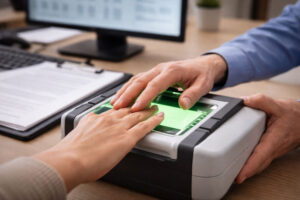 Fingerprint scanning process close-up