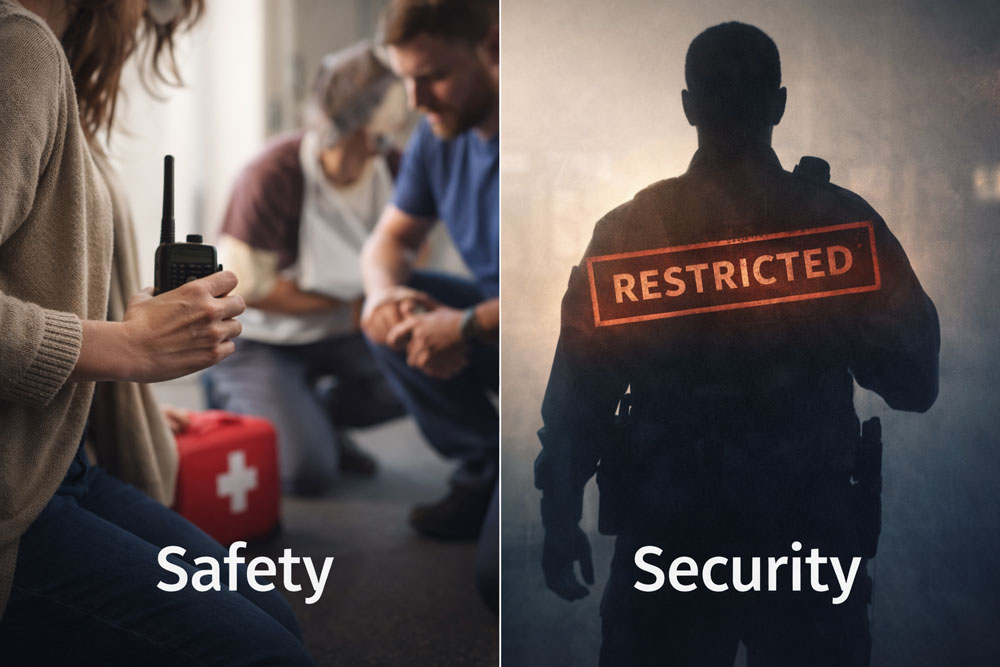 Safety vs. security in contrast