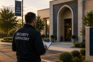 Security consultant at community entrance