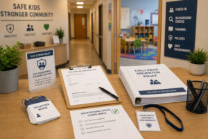 Child safety volunteer check-in area