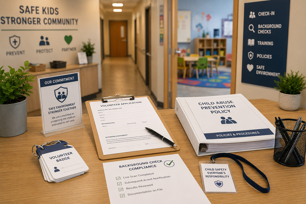 Child safety volunteer check-in area